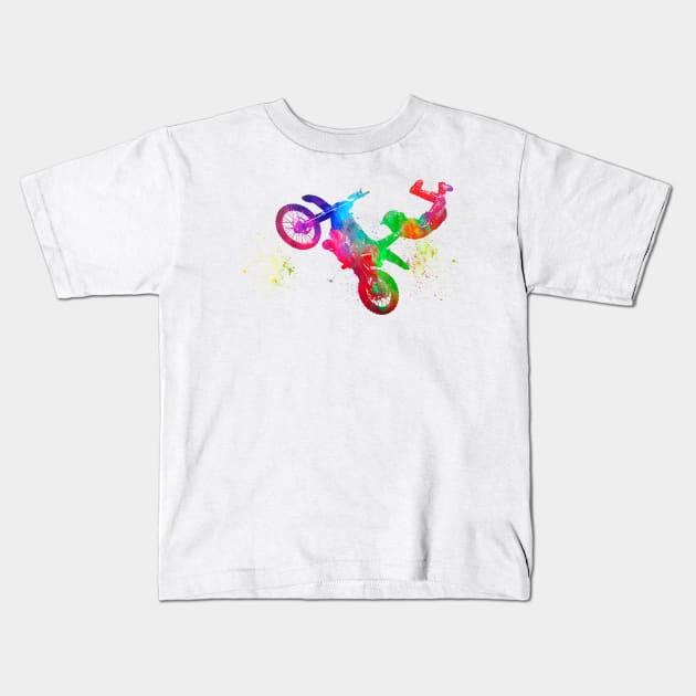 Motocross rider in watercolor Kids T-Shirt by PaulrommerArt